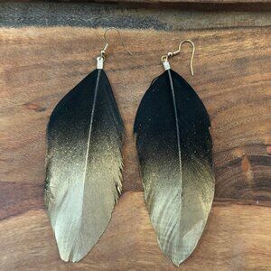 Gold and Black Feather Earrings